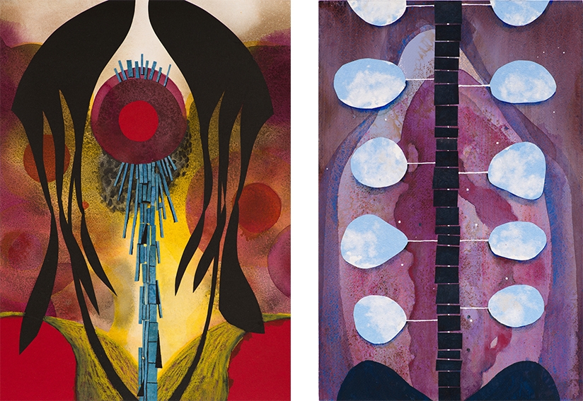 Left:&amp;nbsp;Analog #8, 2020. Mixed media and collage on paper, 18&amp;nbsp;3/8&amp;nbsp;x 13 1/2 inches

Right:&amp;nbsp;Analog #4, 2020. Mixed media and collage on paper, 21 7/8 x 14 7/8 inches